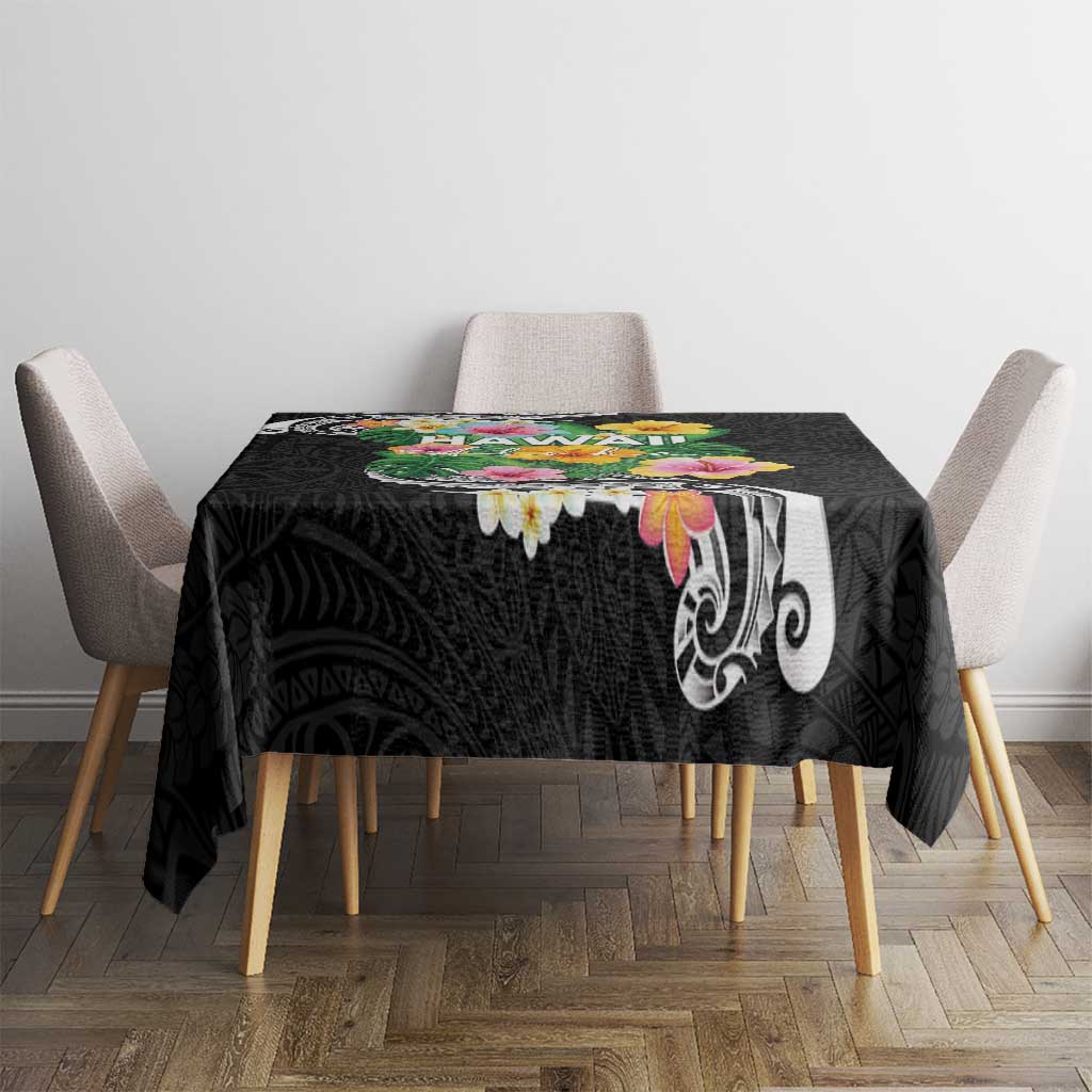 Hawaii Aloha Tropical Leaves and Flower Tablecloth with Polynesian Art Tattoo Black Color LT03 - Polynesian Pride