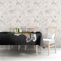 Hawaii Aloha Tropical Leaves and Flower Tablecloth with Polynesian Art Tattoo Black Color LT03 - Polynesian Pride