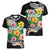 Hawaii Aloha Tropical Leaves and Flower Women V-Neck T-Shirt with Polynesian Art Tattoo Black Color - Polynesian Pride