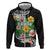 Hawaii Aloha Tropical Leaves and Flower Zip Hoodie with Polynesian Art Tattoo Black Color - Polynesian Pride