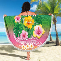 Hawaii Aloha Tropical Leaves and Flower Beach Blanket with Polynesian Art Tattoo Rainbow Color LT03 - Polynesian Pride