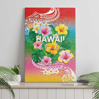 Hawaii Aloha Tropical Leaves and Flower Canvas Wall Art with Polynesian Art Tattoo Rainbow Color LT03 - Polynesian Pride