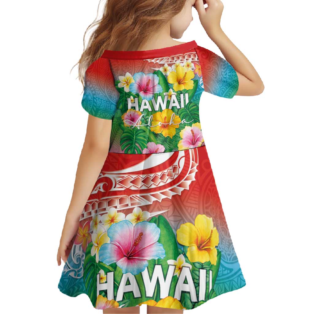 Hawaii Aloha Tropical Leaves and Flower Family Matching Off Shoulder Maxi Dress and Hawaiian Shirt with Polynesian Art Tattoo Rainbow Color - Polynesian Pride