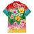 Hawaii Aloha Tropical Leaves and Flower Family Matching Puletasi and Hawaiian Shirt with Polynesian Art Tattoo Rainbow Color - Polynesian Pride