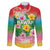 Hawaii Aloha Tropical Leaves and Flower Family Matching Puletasi and Hawaiian Shirt with Polynesian Art Tattoo Rainbow Color - Polynesian Pride