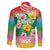 Hawaii Aloha Tropical Leaves and Flower Family Matching Puletasi and Hawaiian Shirt with Polynesian Art Tattoo Rainbow Color - Polynesian Pride