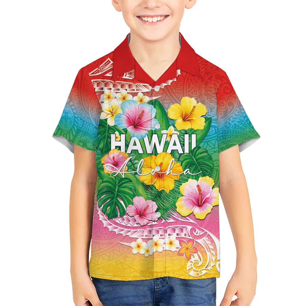 Hawaii Aloha Tropical Leaves and Flower Hawaiian Shirt with Polynesian Art Tattoo Rainbow Color LT03 - Polynesian Pride
