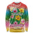 Hawaii Aloha Tropical Leaves and Flower Long Sleeve Shirt with Polynesian Art Tattoo Rainbow Color - Polynesian Pride