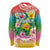 Hawaii Aloha Tropical Leaves and Flower Long Sleeve Shirt with Polynesian Art Tattoo Rainbow Color - Polynesian Pride