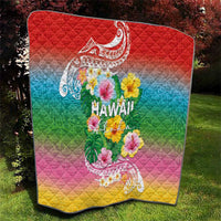 Hawaii Aloha Tropical Leaves and Flower Quilt with Polynesian Art Tattoo Rainbow Color - Polynesian Pride