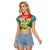 Hawaii Aloha Tropical Leaves and Flower Raglan Cropped T Shirt with Polynesian Art Tattoo Rainbow Color - Polynesian Pride