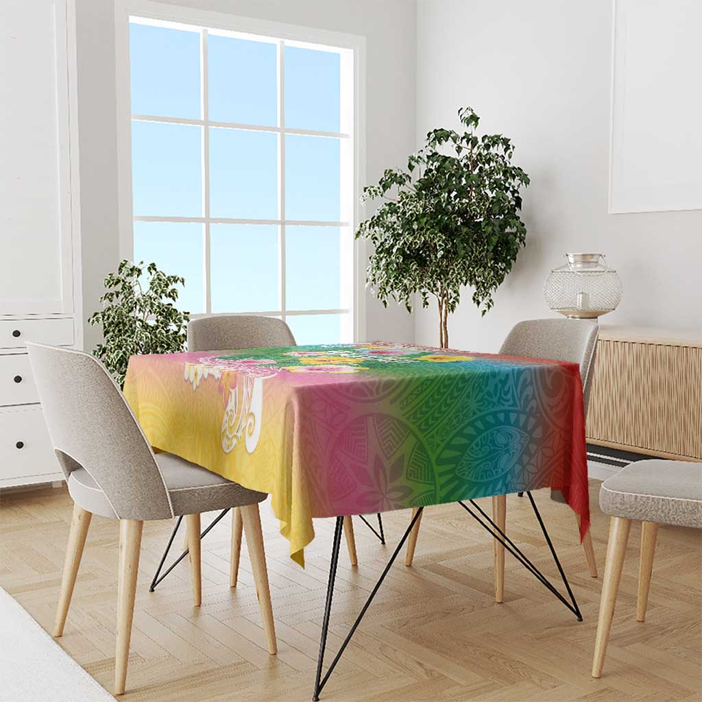 Hawaii Aloha Tropical Leaves and Flower Tablecloth with Polynesian Art Tattoo Rainbow Color LT03 - Polynesian Pride