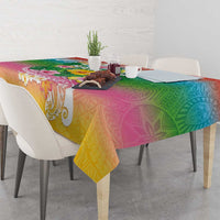 Hawaii Aloha Tropical Leaves and Flower Tablecloth with Polynesian Art Tattoo Rainbow Color LT03 - Polynesian Pride