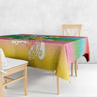 Hawaii Aloha Tropical Leaves and Flower Tablecloth with Polynesian Art Tattoo Rainbow Color LT03 - Polynesian Pride