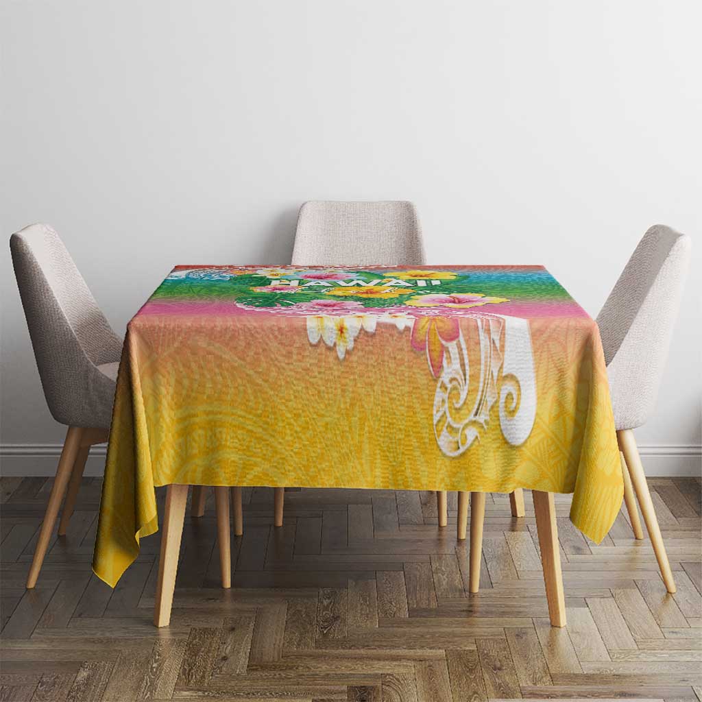 Hawaii Aloha Tropical Leaves and Flower Tablecloth with Polynesian Art Tattoo Rainbow Color LT03 - Polynesian Pride