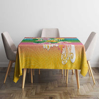 Hawaii Aloha Tropical Leaves and Flower Tablecloth with Polynesian Art Tattoo Rainbow Color LT03 - Polynesian Pride