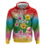 Hawaii Aloha Tropical Leaves and Flower Zip Hoodie with Polynesian Art Tattoo Rainbow Color - Polynesian Pride