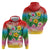 Hawaii Aloha Tropical Leaves and Flower Zip Hoodie with Polynesian Art Tattoo Rainbow Color - Polynesian Pride