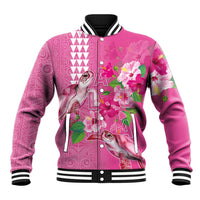 Hawaii Aloha Turtle Hibiscus and Leaves Baseball Jacket with Polynesian and Kakau Tattoos Rose Color - Polynesian Pride
