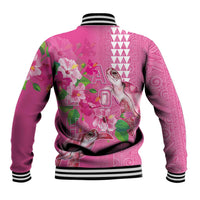 Hawaii Aloha Turtle Hibiscus and Leaves Baseball Jacket with Polynesian and Kakau Tattoos Rose Color - Polynesian Pride