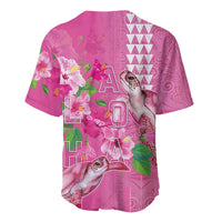 Hawaii Aloha Turtle Hibiscus and Leaves Baseball Jersey with Polynesian and Kakau Tattoos Rose Color - Polynesian Pride