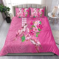 Hawaii Aloha Turtle Hibiscus and Leaves Bedding Set with Polynesian and Kakau Tattoos Rose Color - Polynesian Pride