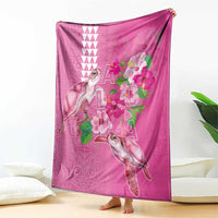 Hawaii Aloha Turtle Hibiscus and Leaves Blanket with Polynesian and Kakau Tattoos Rose Color - Polynesian Pride