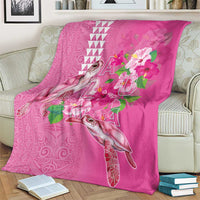 Hawaii Aloha Turtle Hibiscus and Leaves Blanket with Polynesian and Kakau Tattoos Rose Color - Polynesian Pride