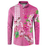 Hawaii Aloha Turtle Hibiscus and Leaves Button Sweatshirt with Polynesian and Kakau Tattoos Rose Color - Polynesian Pride