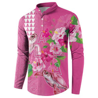Hawaii Aloha Turtle Hibiscus and Leaves Button Sweatshirt with Polynesian and Kakau Tattoos Rose Color - Polynesian Pride