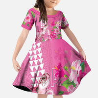 Hawaii Aloha Turtle Hibiscus and Leaves Family Matching Off Shoulder Maxi Dress and Hawaiian Shirt with Polynesian and Kakau Tattoos Rose Color - Polynesian Pride