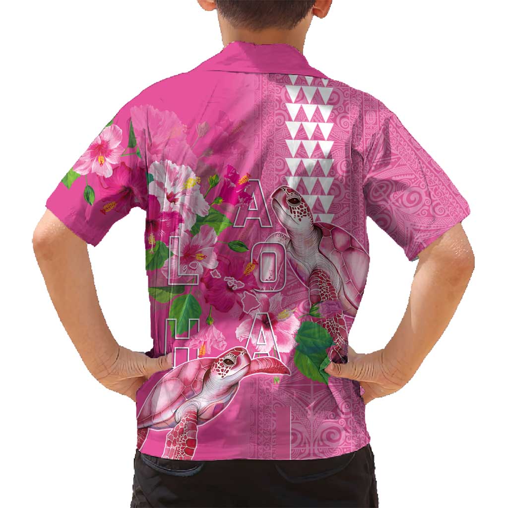 Hawaii Aloha Turtle Hibiscus and Leaves Family Matching Off Shoulder Short Dress and Hawaiian Shirt with Polynesian and Kakau Tattoos Rose Color - Polynesian Pride