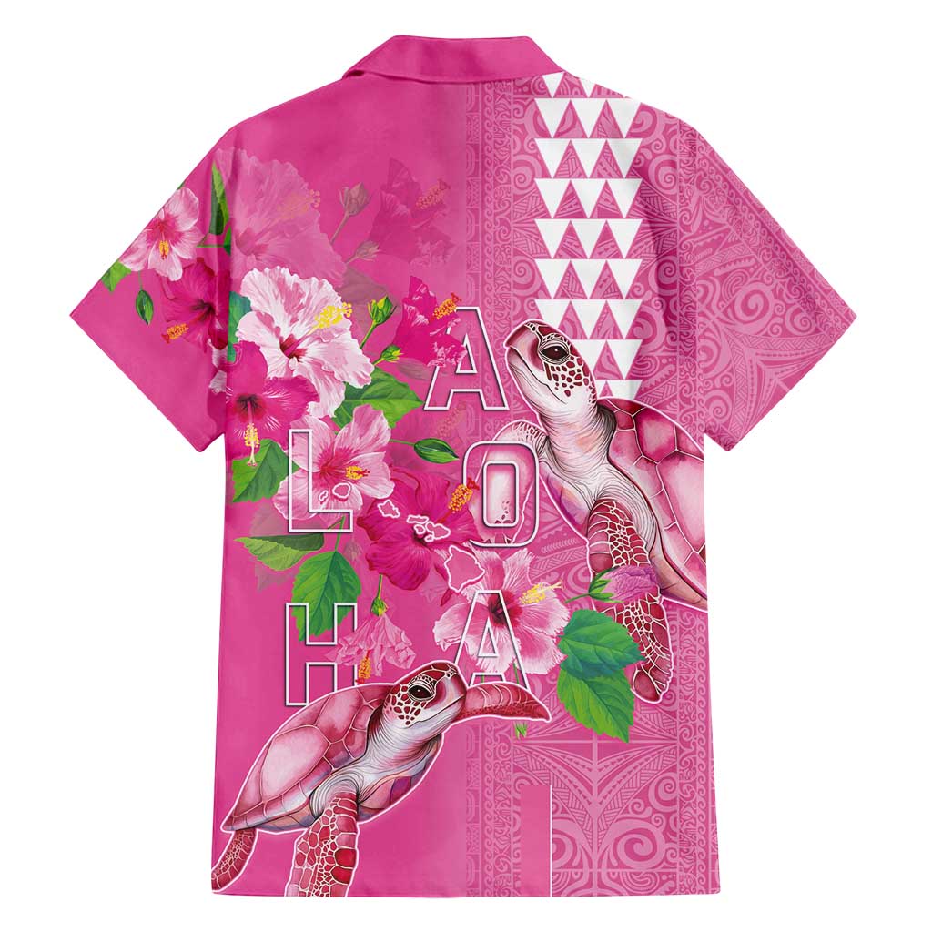 Hawaii Aloha Turtle Hibiscus and Leaves Family Matching Puletasi and Hawaiian Shirt with Polynesian and Kakau Tattoos Rose Color - Polynesian Pride