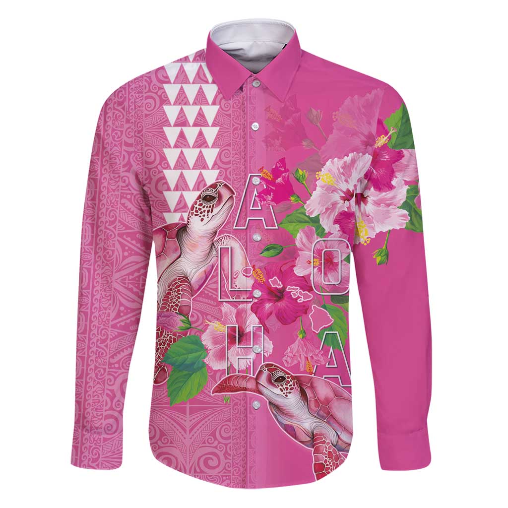 Hawaii Aloha Turtle Hibiscus and Leaves Family Matching Puletasi and Hawaiian Shirt with Polynesian and Kakau Tattoos Rose Color - Polynesian Pride