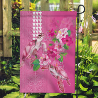 Hawaii Aloha Turtle Hibiscus and Leaves Garden Flag with Polynesian and Kakau Tattoos Rose Color - Polynesian Pride