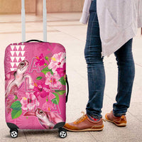 Hawaii Aloha Turtle Hibiscus and Leaves Luggage Cover with Polynesian and Kakau Tattoos Rose Color - Polynesian Pride