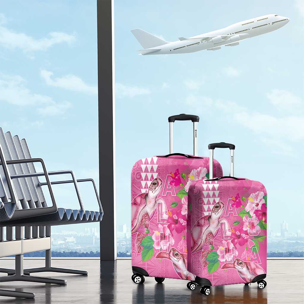 Hawaii Aloha Turtle Hibiscus and Leaves Luggage Cover with Polynesian and Kakau Tattoos Rose Color - Polynesian Pride
