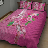 Hawaii Aloha Turtle Hibiscus and Leaves Quilt Bed Set with Polynesian and Kakau Tattoos Rose Color - Polynesian Pride