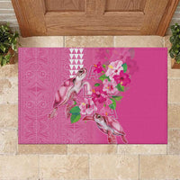 Hawaii Aloha Turtle Hibiscus and Leaves Rubber Doormat with Polynesian and Kakau Tattoos Rose Color - Polynesian Pride