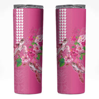 Hawaii Aloha Turtle Hibiscus and Leaves Skinny Tumbler with Polynesian and Kakau Tattoos Rose Color - Polynesian Pride