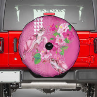 Hawaii Aloha Turtle Hibiscus and Leaves Spare Tire Cover with Polynesian and Kakau Tattoos Rose Color - Polynesian Pride