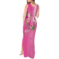 Hawaii Aloha Turtle Hibiscus and Leaves Tank Maxi Dress with Polynesian and Kakau Tattoos Rose Color - Polynesian Pride