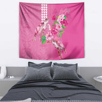 Hawaii Aloha Turtle Hibiscus and Leaves Tapestry with Polynesian and Kakau Tattoos Rose Color - Polynesian Pride
