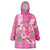 Hawaii Aloha Turtle Hibiscus and Leaves Wearable Blanket Hoodie with Polynesian and Kakau Tattoos Rose Color - Polynesian Pride
