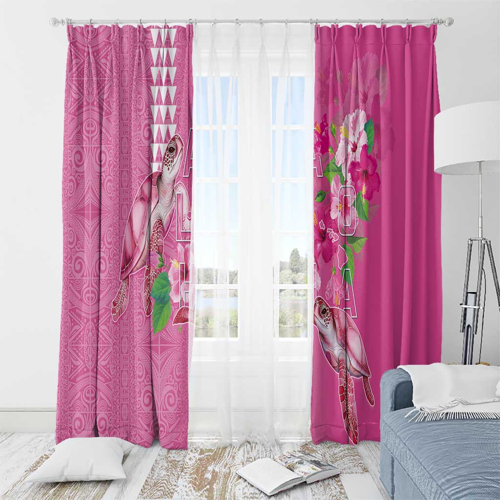 Hawaii Aloha Turtle Hibiscus and Leaves Window Curtain with Polynesian and Kakau Tattoos Rose Color - Polynesian Pride