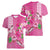 Hawaii Aloha Turtle Hibiscus and Leaves Women V-Neck T-Shirt with Polynesian and Kakau Tattoos Rose Color - Polynesian Pride