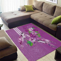 Hawaii Aloha Turtle Hibiscus and Leaves Area Rug with Polynesian and Kakau Tattoos Lilac Color - Polynesian Pride
