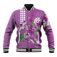 Hawaii Aloha Turtle Hibiscus and Leaves Baseball Jacket with Polynesian and Kakau Tattoos Lilac Color - Polynesian Pride