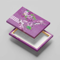 Hawaii Aloha Turtle Hibiscus and Leaves Canvas Wall Art with Polynesian and Kakau Tattoos Lilac Color - Polynesian Pride