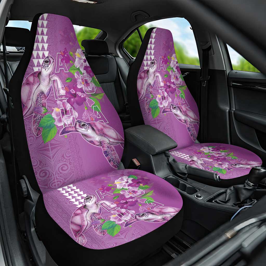 Hawaii Aloha Turtle Hibiscus and Leaves Car Seat Cover with Polynesian and Kakau Tattoos Lilac Color - Polynesian Pride
